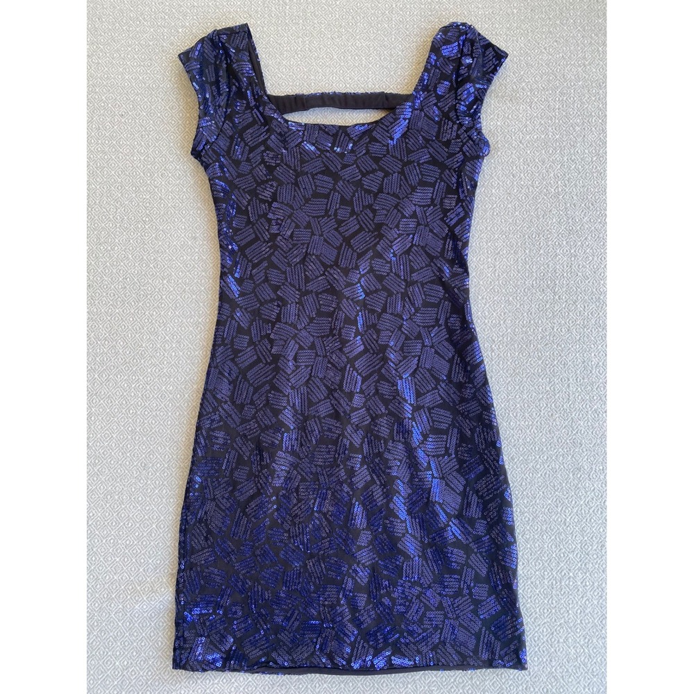 Emerald Sundae Dress Womens S Blue Sequin‎ Bodycon Open Back Mini WH600110